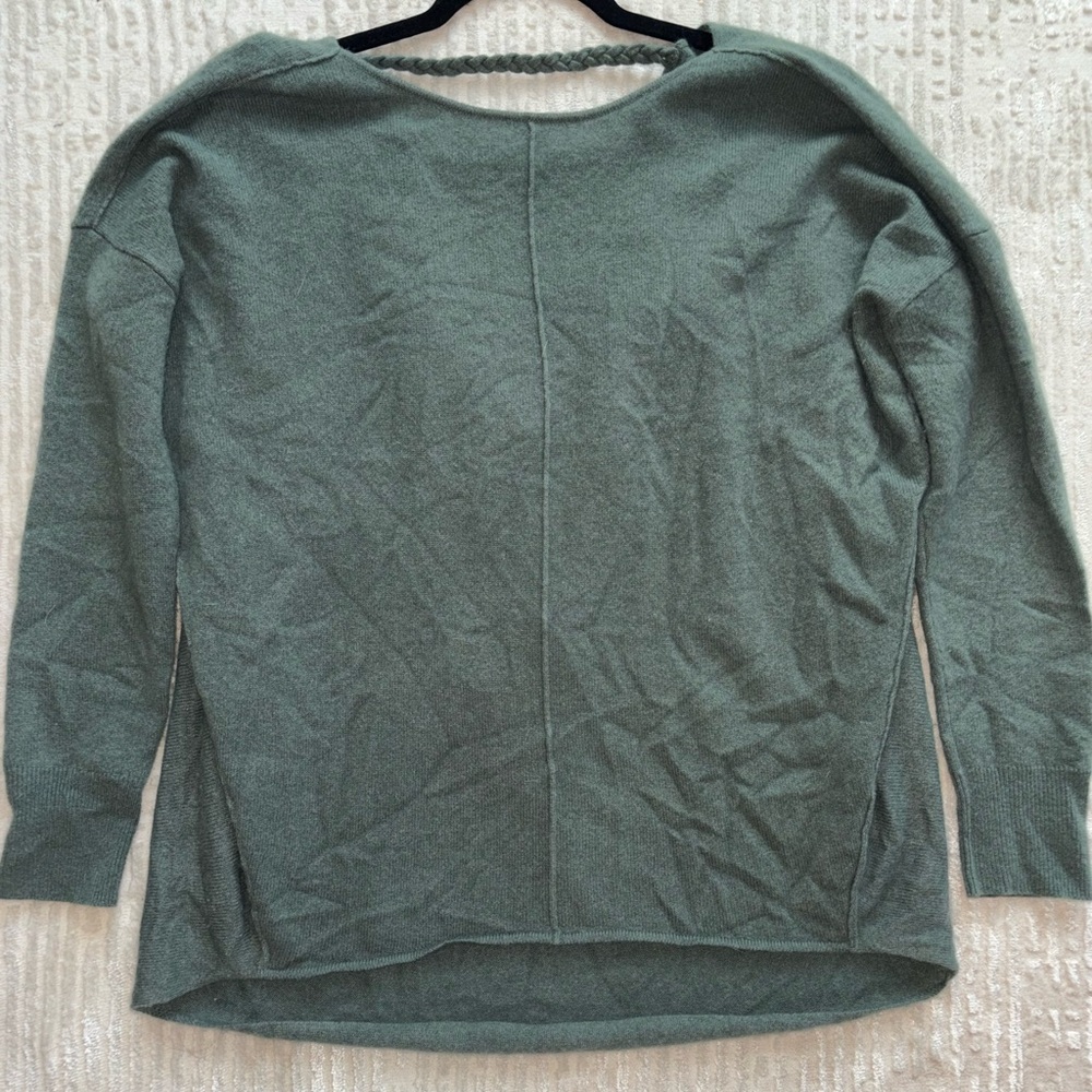 Anthropology Saturday Sunday Reese Low Back Cashmere Green Sweater - Picture 2 of 6